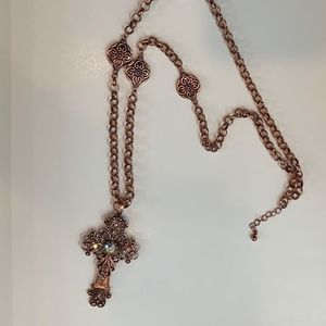 Copper cross bling western pendent necklace